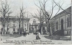 The Michigan Agricultural College’s College Hall is where Mumford took and taught classes. When work was undertaken to renovate the building in 1918, two of the exterior walls collapsed. The building was then torn down. Courtesy Michigan State University. 