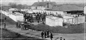 Farmers' Week midway in 1922. Note old Dairy Barn at upper right and Connaway Hall at upper left. Courtesy University Archives.