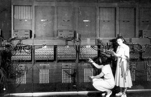 One of the first computers used to predict severe storms was based in Kansas City at the National Severe Storms Laboratory. In 1947, MU researchers began to share time and data on the lab's first computer, the ENIAC (Electronic Numerical Integrator And Computer). Courtesy NOAA.