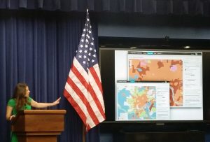 Erin Barbaro from the Institute of People, Place and Possibility, makes a presentation on the Location Opportunity Footprint Tool (LOFT) on March 7 at the White House in Washington, D.C. Photo courtesy of Chris Fulcher.