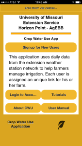 A screenshot of Crop Water Use App on a phone.