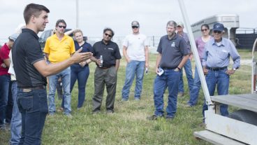 Jordan Thomas talked about implementing a reproductive management program in a beef herd during the Greenley Research Center Field Day, which took place Tuesday, Aug. 6.