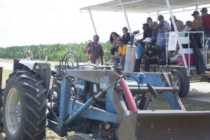 Producer Pieter Los showcased how he built his own between-row weed mower during the Greenley Research Center Field Day.