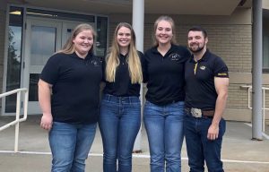 The Mizzou Academic Quadrathlon team finished tied for first at the national competition, which was held in July. The team finished second overall after tiebreakers were taken into consideration. They finished first in the lab practical, second in the written exam and the quiz bowl, and third in the oral presentation. Team members include, from left to right: Emily Shanks, Madison Filley, Anna Tarpey and Jacob Blank. (Photo taken in early 2020.)