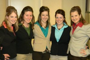 Martin was part of the MU livestock judging team during her time in CAFNR. She is pictured here (center) with her teammates. Photo courtesy of Elaine Martin.