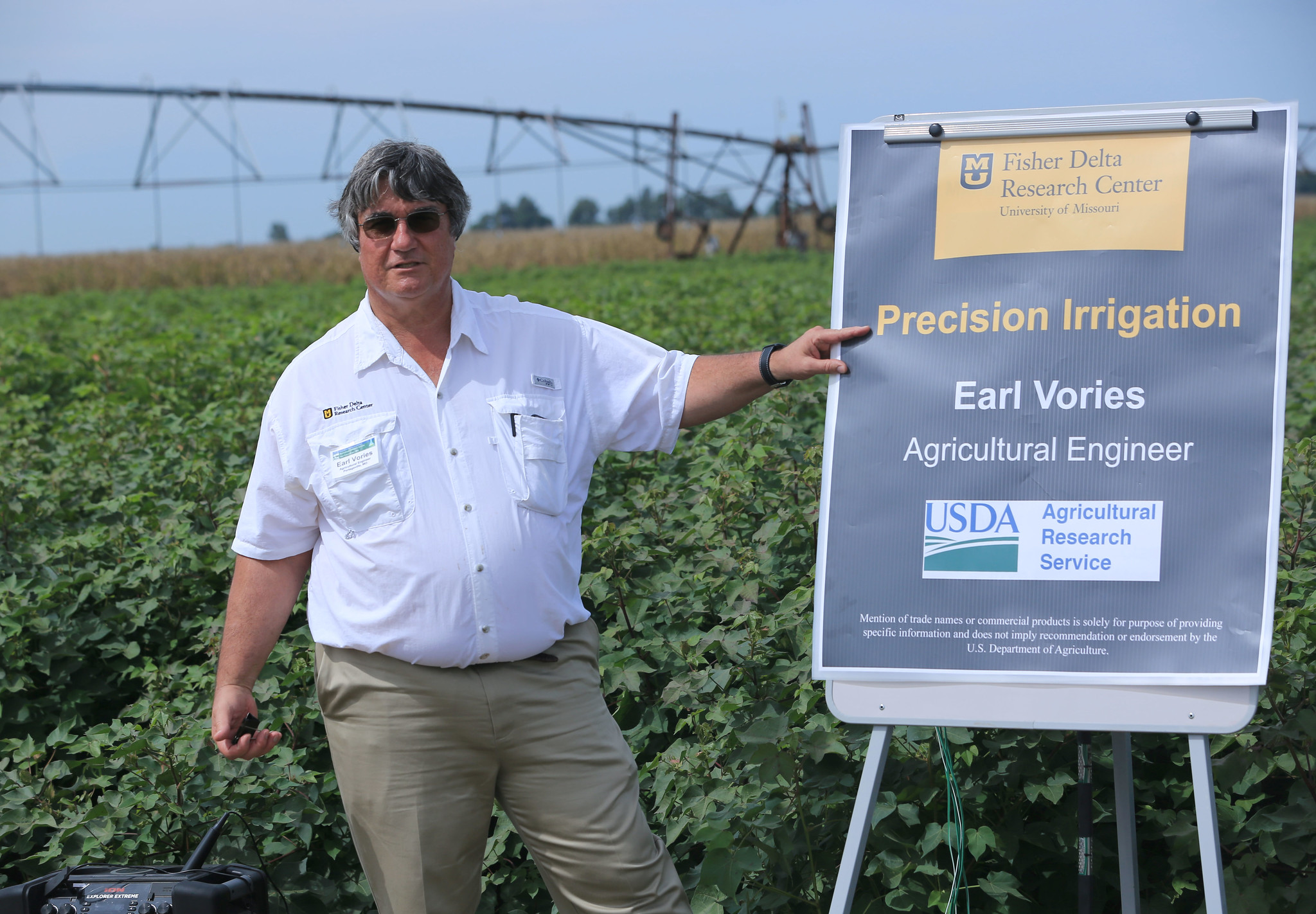 Earl Vories, an agricultural engineer with USDA-ARS, has been studying irrigation on the variable soils at the Fisher Delta Research Center, with a focus during the past five years on variable rate irrigation in cotton fields.