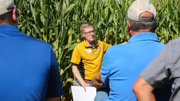 Ben Brown talked to guests at the 2021 Graves-Chapple Research Center Field Day about recent market trends. 