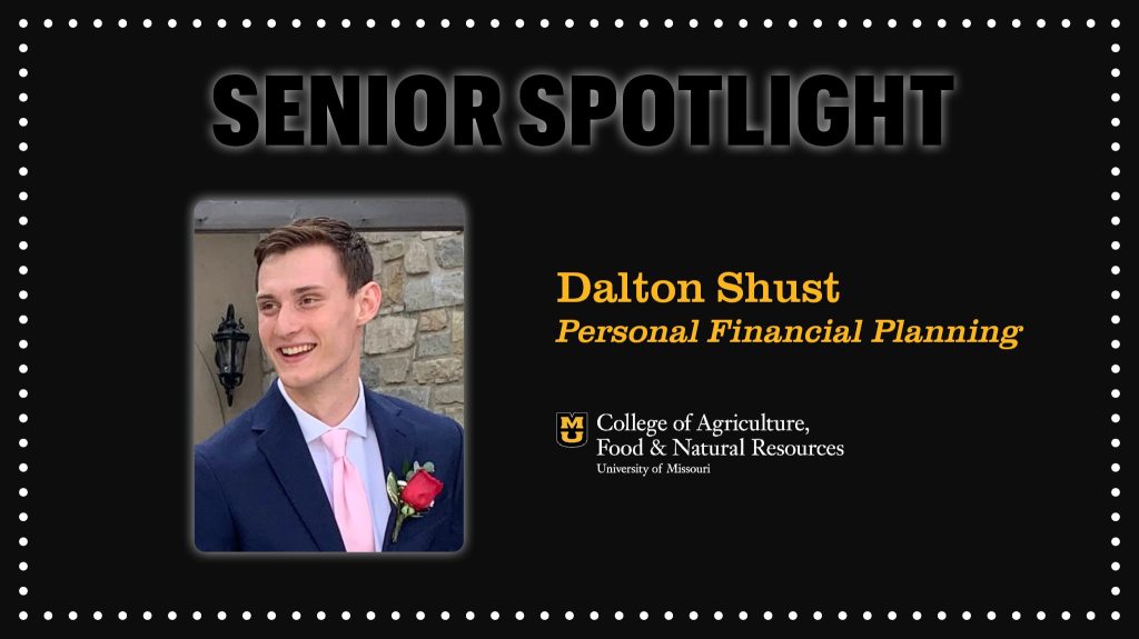 senior spotlight graphic with Dalton Shust and his major