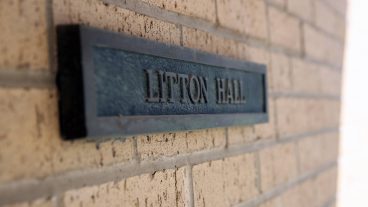 Litton Hall name plate on the side of ASRC