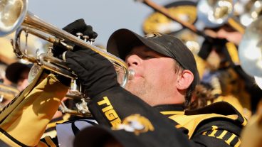 Isaac Abbott has played the trumpet since he was young and said he fell in love with marching band as a high school student in Westphalia, Mo. As one of the more senior members of Marching Mizzou, Abbott said he has seen a lot of changes throughout his time, including a steady growth in the number of bandmates. Photo courtesy of Marching Mizzou.