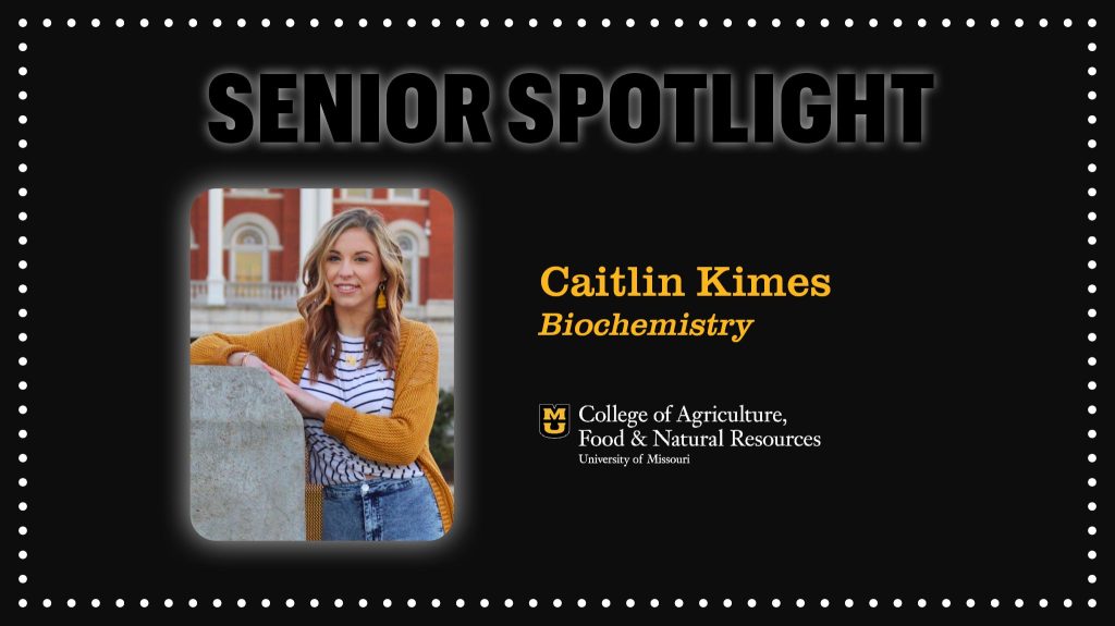Senior Spotlight graphic featuring student with long brown hair, wearing a yellow sweater.
