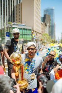 Giles (left) had the opportunity to celebrate the Golden State Warriors 2021-22 NBA championship. Giles worked with Moses Moody who was a member of the team. Photo courtesy of Dorian Giles.