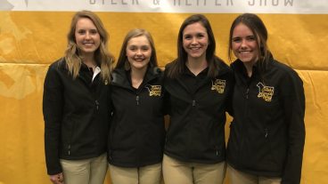 After finding a passion for agriculture in high school through the National FFA Organization, Bailey Henry was incredibly involved during her time at MU, especially with Block and Bridle and the Swine Club. She helped coordinate the Steers and Stripes Cattle Show (pictured here, second from left) and was also active with the Chi Alpha campus ministry. Photo courtesy of Bailey Henry.