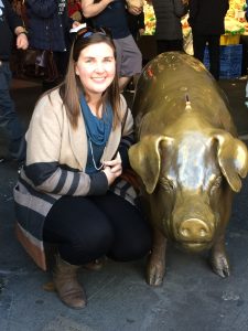 Cory Bromfield with pig statue