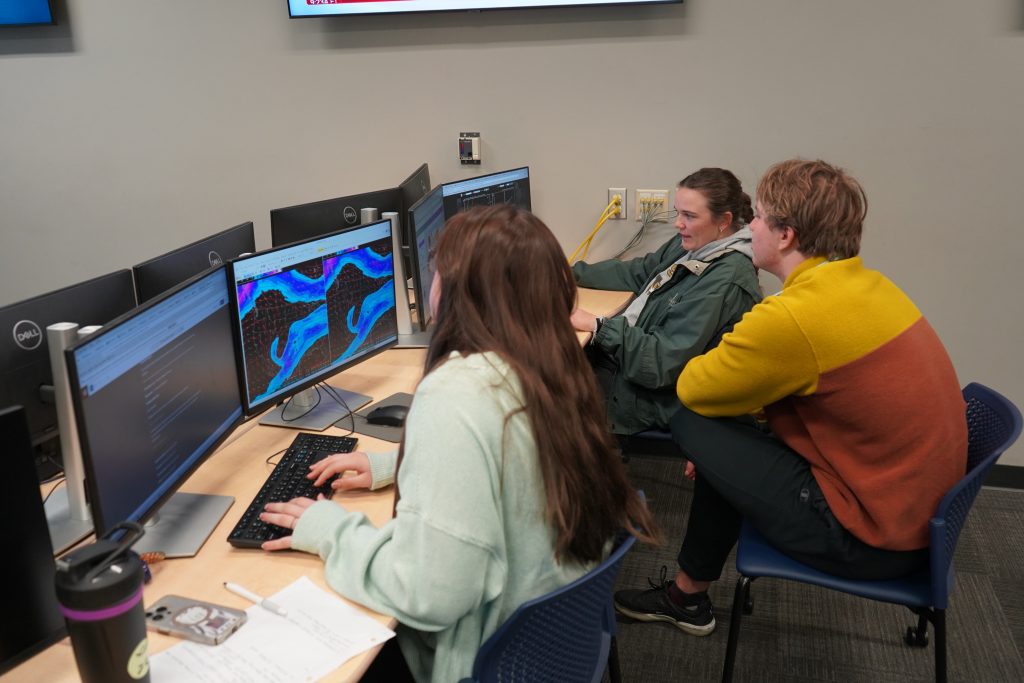 Students work in a computer lab.