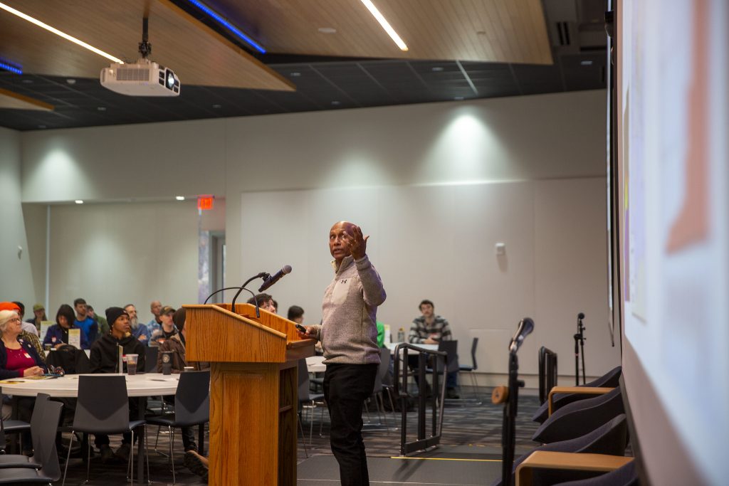 Ranjith Udawatta, research professor in the School of Natural Resources, delivers the keynote and the 16th Annual Agroforestry Symposium, Working Landsfor Restoration and Harvest, Jan. 30, 2025 in Columbia, MO. The symposium was coordinated by the MU Center for Agroforestry.