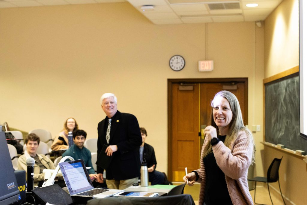 Bryan Garton and Stephanie Gates in classroom.