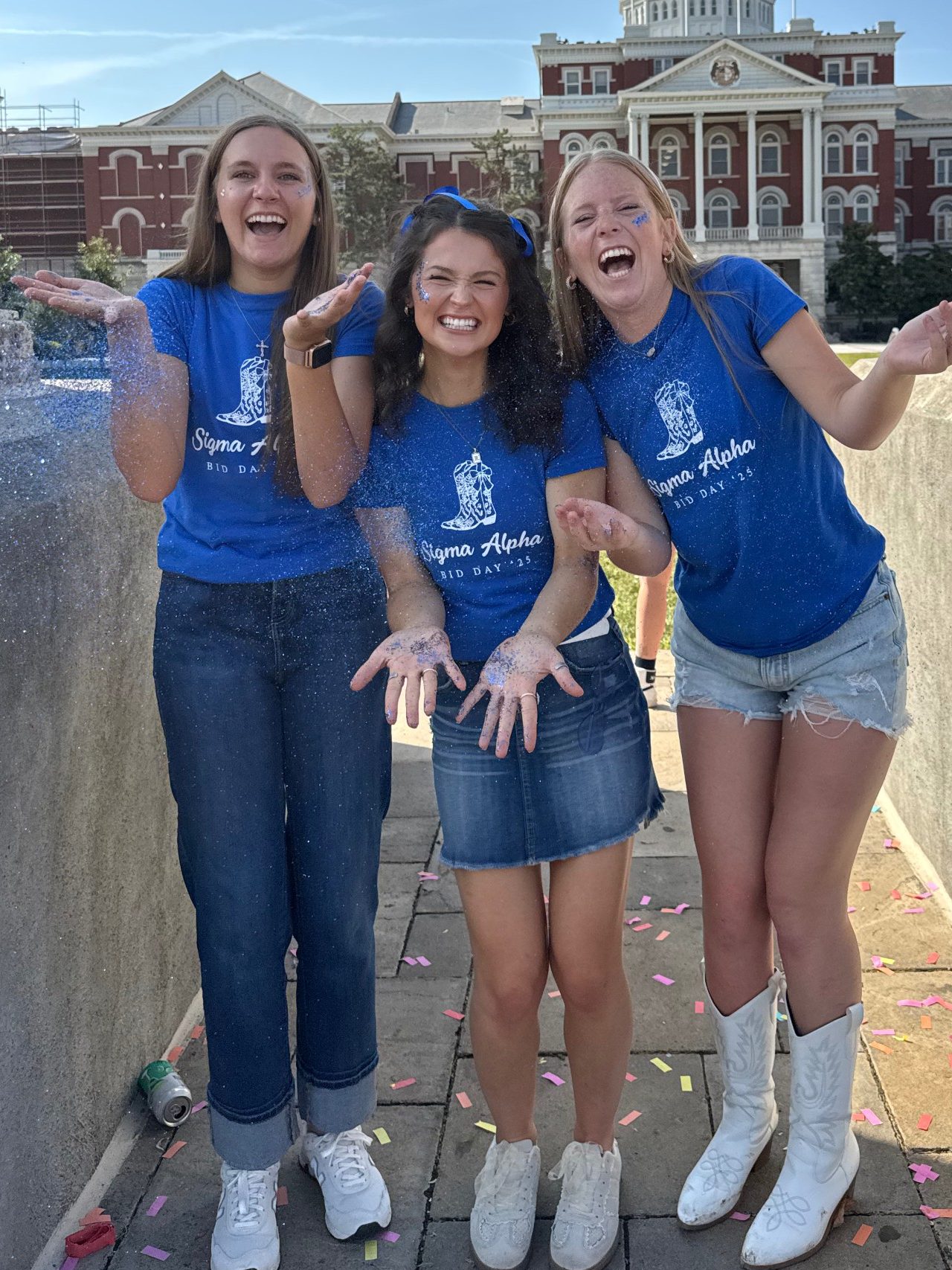 Gentrie Davis with two other members of Sigma Alpha.