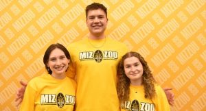 Emma Knudson, Harrison Luechtefeld and Carissa Bersche stand together and smile as 2026 Mizzou '39 recipients.