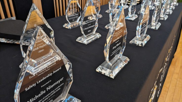 Awards on table.