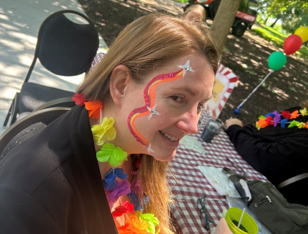 Sunset colors swirled for a face paint.