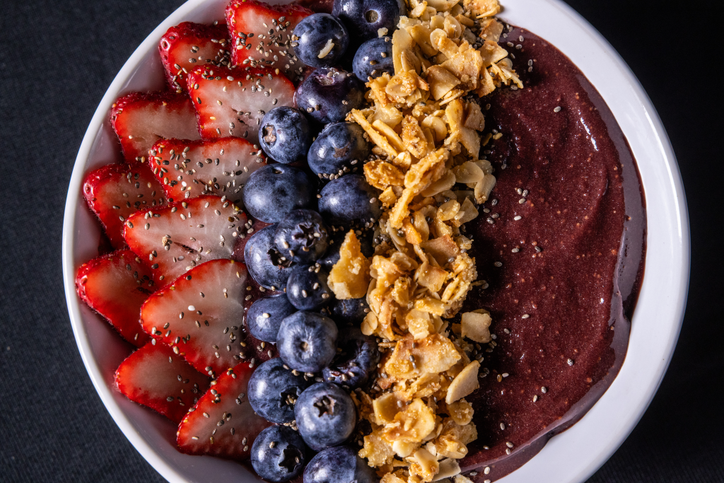 Acai Bowl with strawberries, blueberries and granola